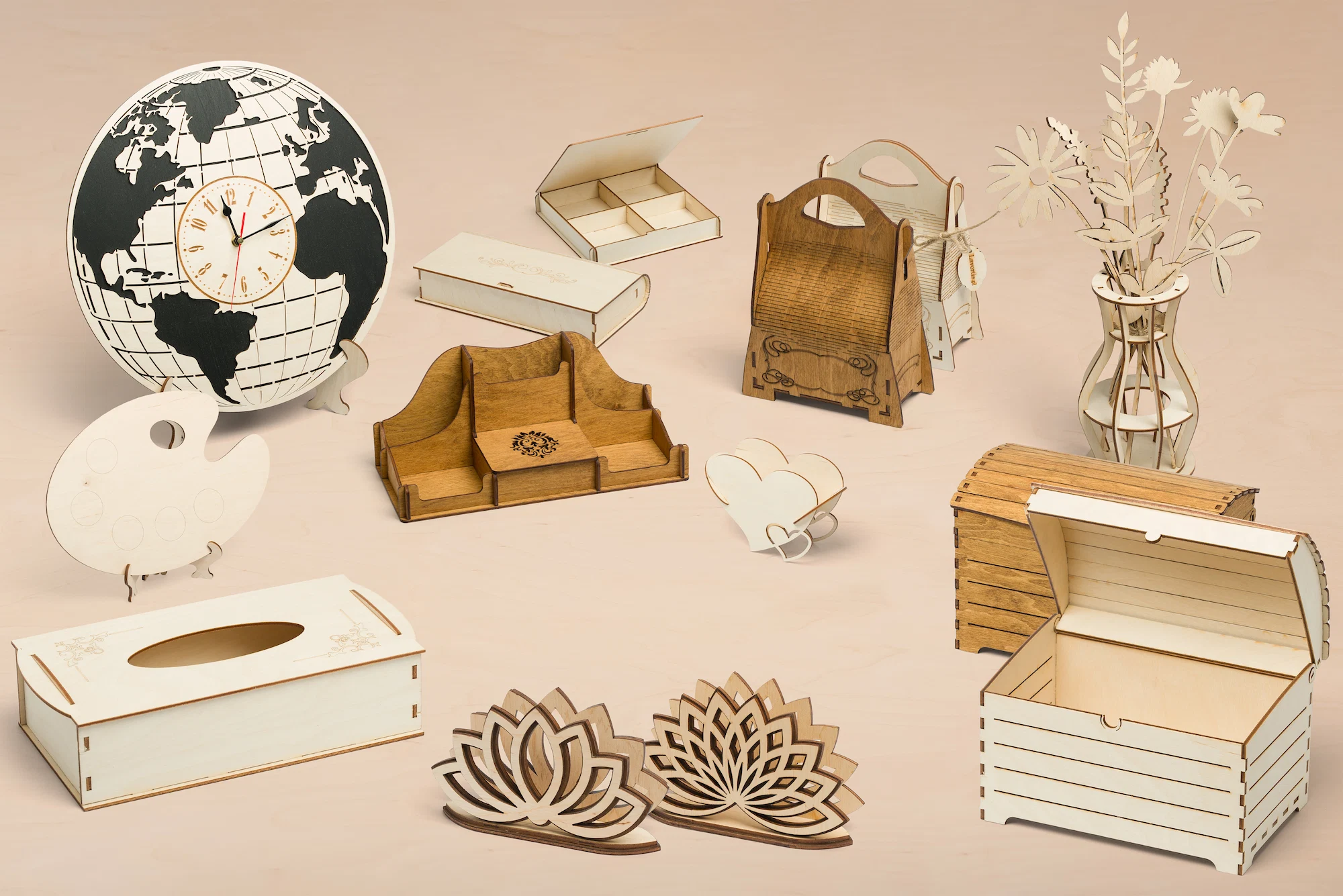 Wizualizacja produktów z linii Dekoracje z Drewna